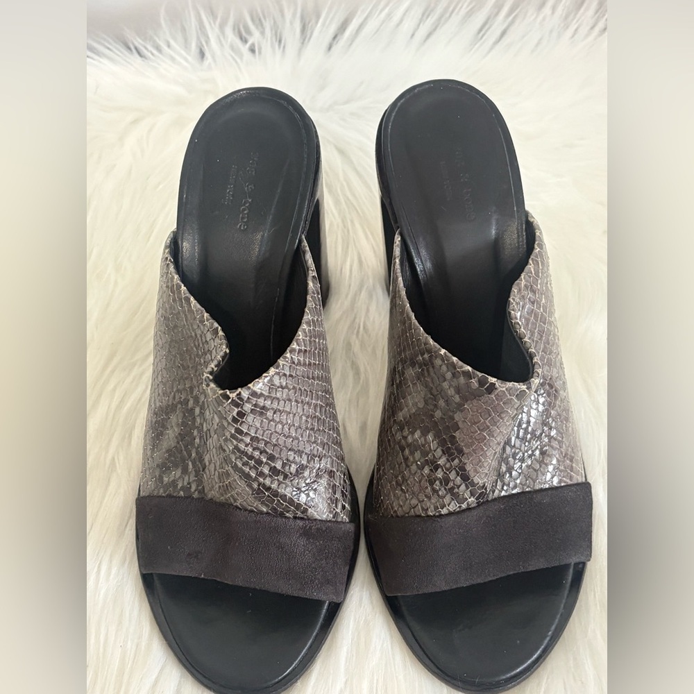 rag & bone Gray Snake-Print Open-Toe Mules - Picture 2 of 10